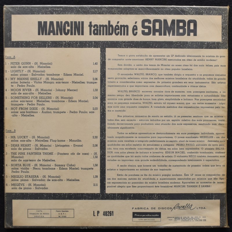 Waltel Branco - Mancini Tambem E Samba  [LP]