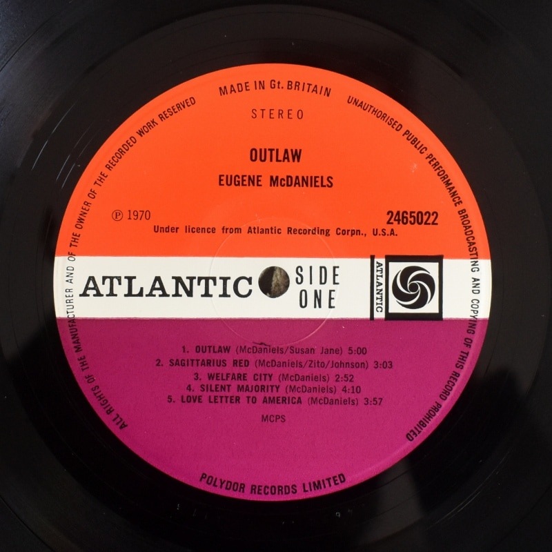 Eugene McDaniels -Outlaw     [LP] �쥢��71ǯUK�����ꥸ�ʥ�ץ쥹