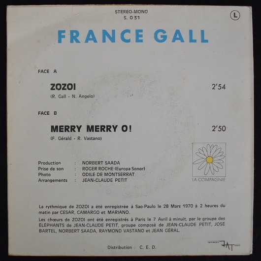 France Gall - ZoZoi / Merry Merry O! [7inch]｜FRENCH｜Paddy Field 