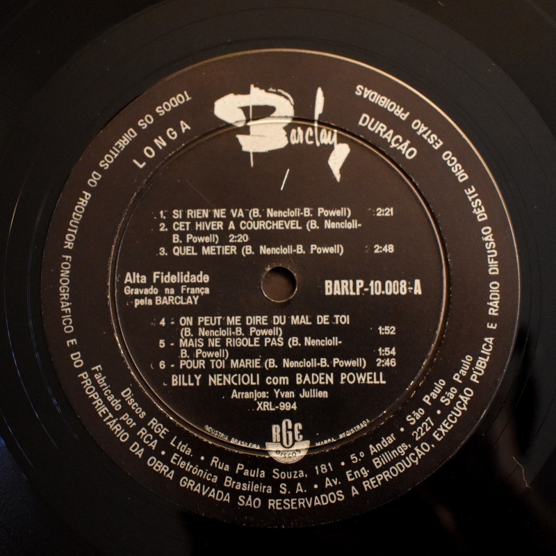 Billy Nencioli, Baden Powell - Billy Nencioli Accompagn Par Baden Powell   [LP]