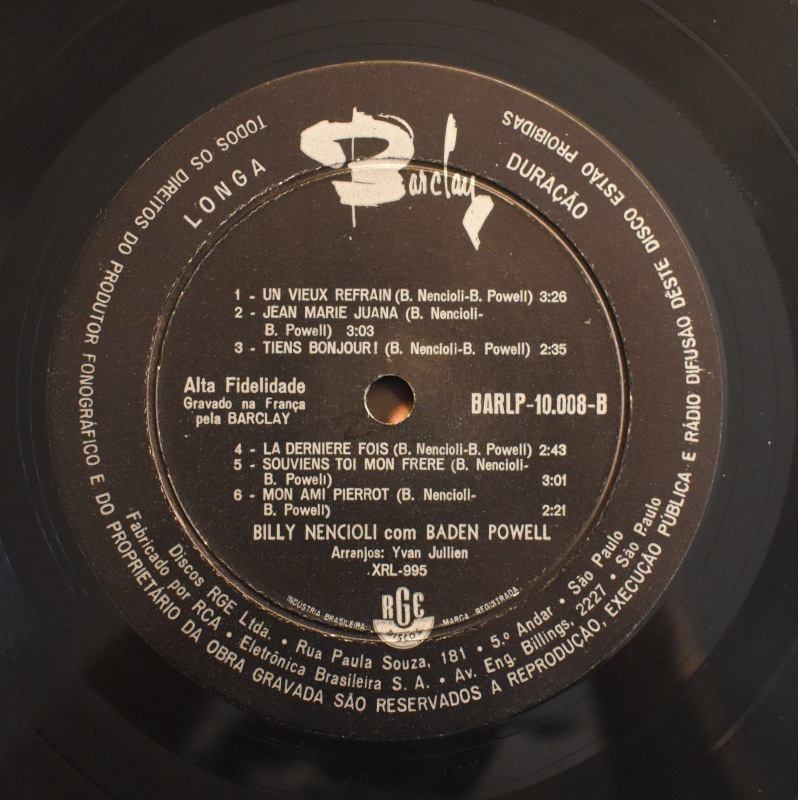 Billy Nencioli, Baden Powell - Billy Nencioli Accompagn Par Baden Powell   [LP]
