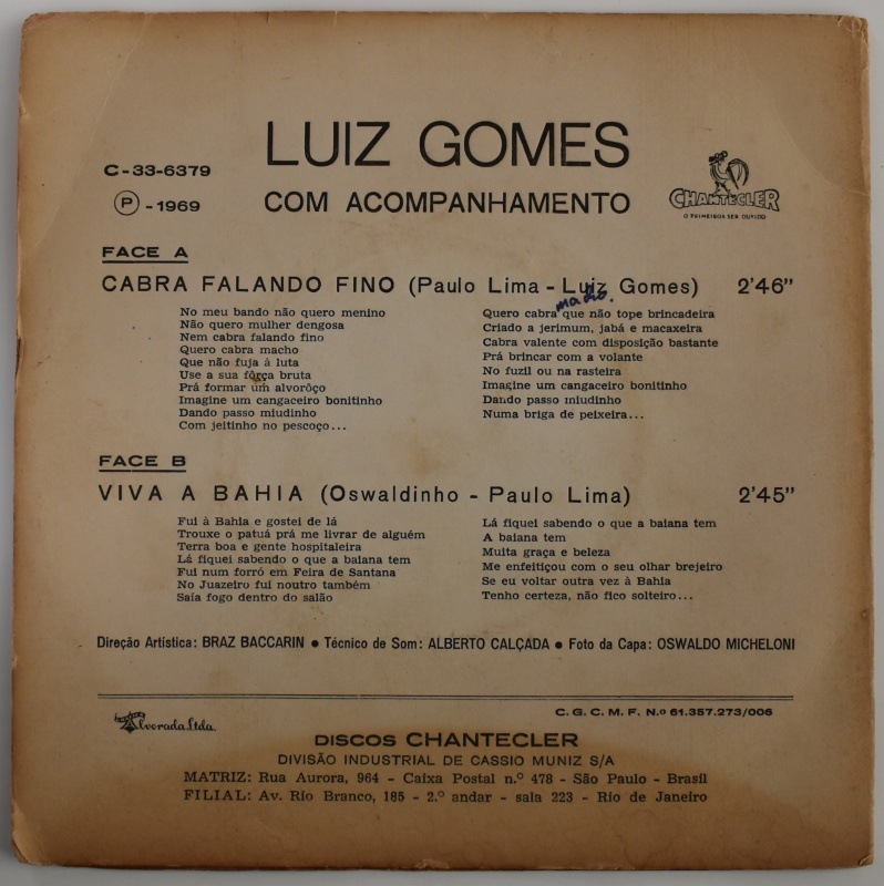 Luiz Gomes - Cabra Falando Fino / Viva A Bahia  [7inch]