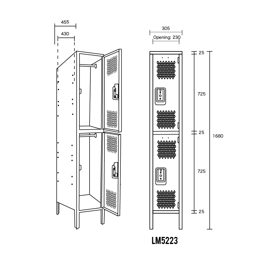 18" LYON RECESSED HANDLE LOCKER - 2TIER