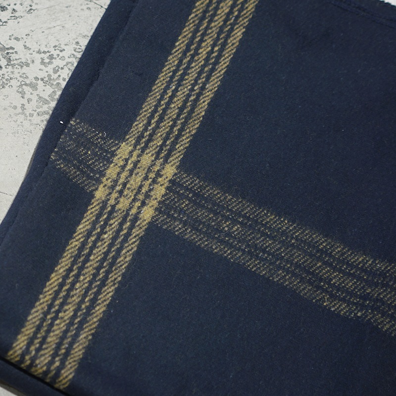 Navy With Gold Stripe Wool Blanket