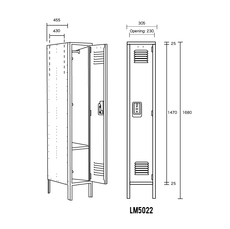 18" LYON RECESSED HANDLE LOCKER - 1TIER