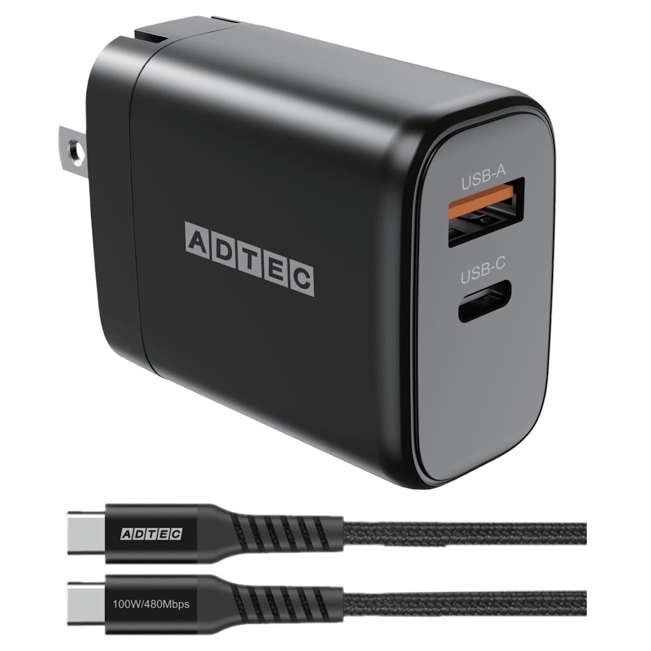 ADTEC APD-V065AC-wC20U2-BK PD3.0 65W 対応 充電器　Type-Cケーブル付き