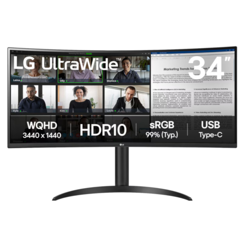【即納/短納期モデル】LG 34WR55QK-B 34インチ 湾曲 WQHD 3440×1440 高解像度 VAパネル 曲面型 ディスプレイ Type-C PD 65W ウルトラワイド SB