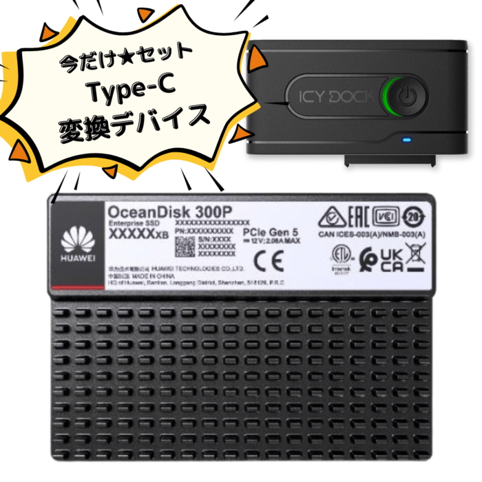 Huawei OD300 エンタープライズ用 U.2 Gen5 NVMe SSD 7.68TB ＋ USB Type-C 3.2 Gen2変換デバイス