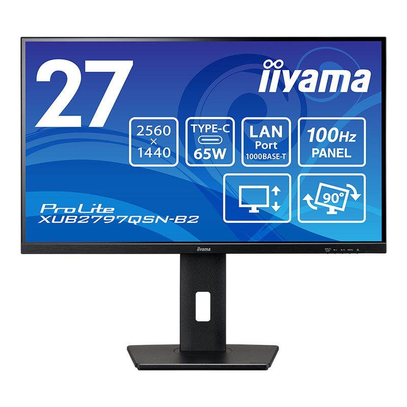 【短納期モデル】iiyama XUB2797QSN-B2 ProLite 27インチ IPSパネル WQHD HDMI DP Type-C USB PD 65W ブラック 画面回転 ピボット 昇降 スピーカー 3年センドバック保証 SB
