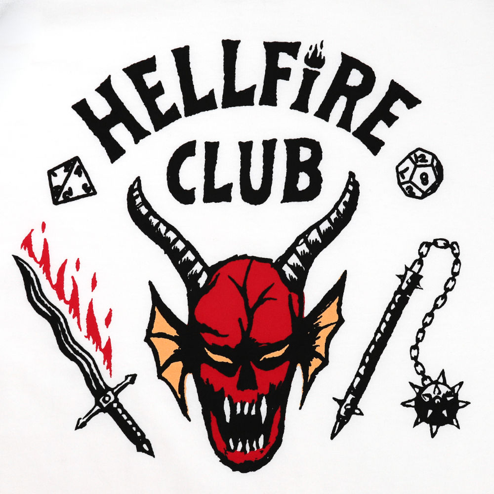 STRANGER THINGS ストレンジャー・シングス - HELLFIRE CLUB ラグラン 衆院本会議 STRANGER THINGS HELLFIRE CLUB XLサイズ ラス1 Tシャツ/カットソー(半袖/袖なし)