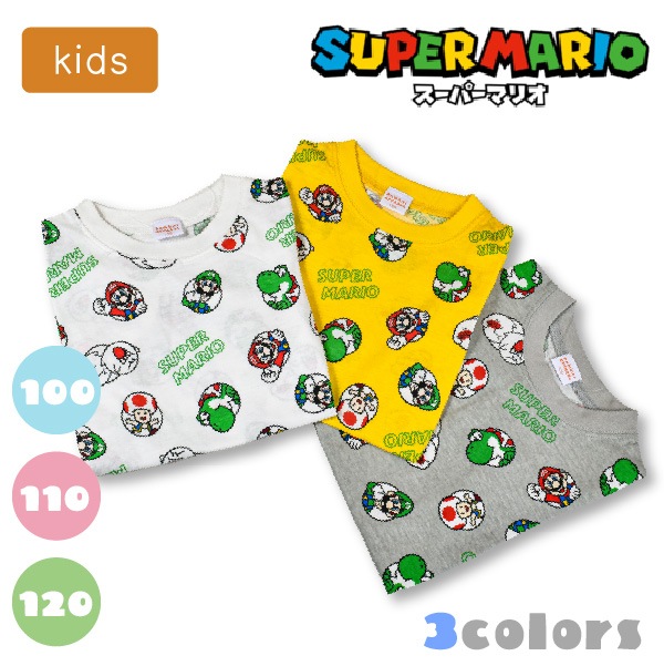 スーパーマリオ Tシャツ 半袖 子供服 キッズ 1点までメール便可 総柄