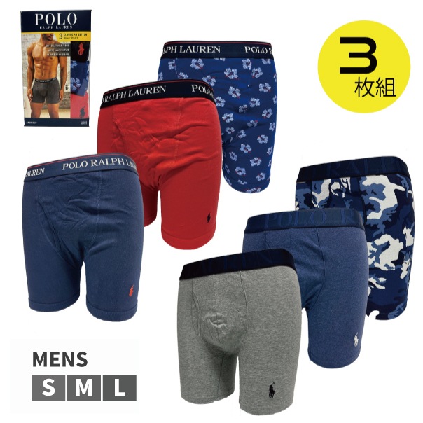 POLO RALPH LAUREN �ݥ� ���ե������ �ܥ������ѥ�� 3�祻�å� ���åȥ� ��� �֥��� ���� �ѥ�� ����ʡ� 3�ѥå� �»� ���� S M L ��