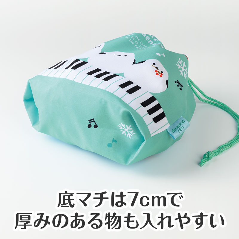 トリル♪シマエナガ マチあり巾着袋（鍵盤）｜ピアノライン(Piano line