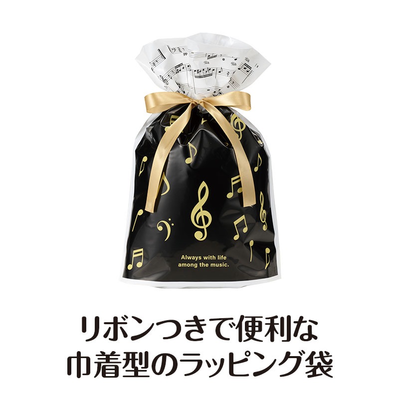 ラッピング用 リボン付き巾着袋（音符）2枚入り Mサイズ｜ピアノ 