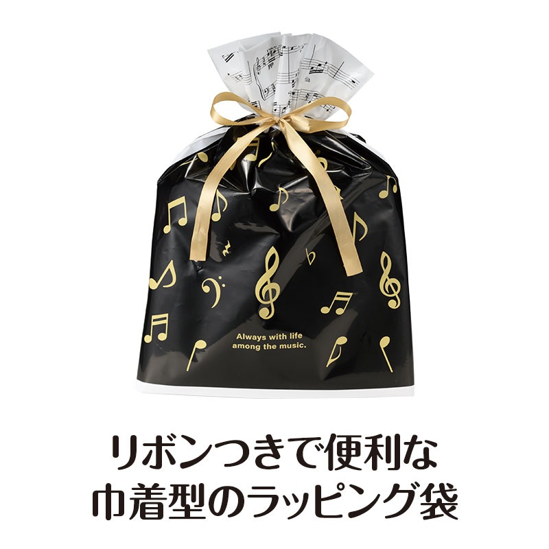 ラッピング用 リボン付き巾着袋（音符）2枚入り Lサイズ｜ピアノ 