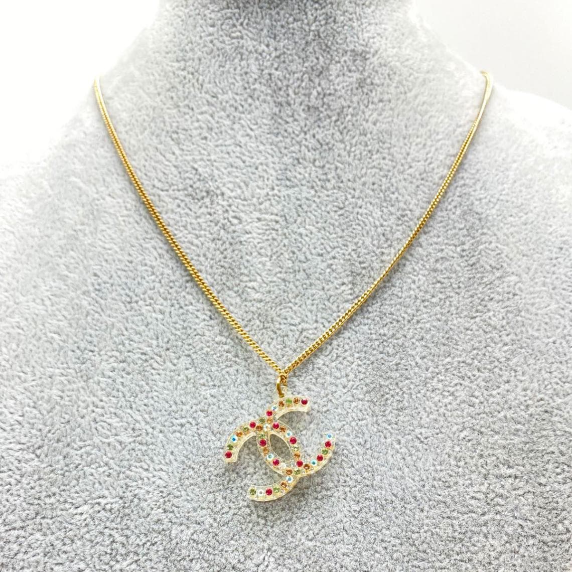 シャネル CHANEL ココマークネックレス マルチカラー ラインストーン