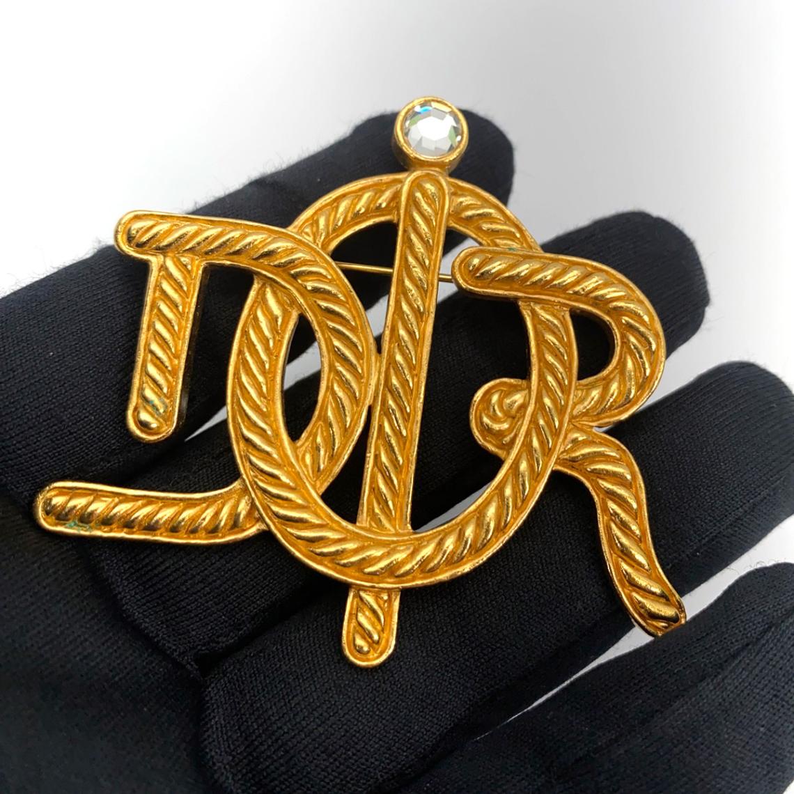 クリスチャンディオール ブローチ ロゴエンブレム Dior ラインストーン
