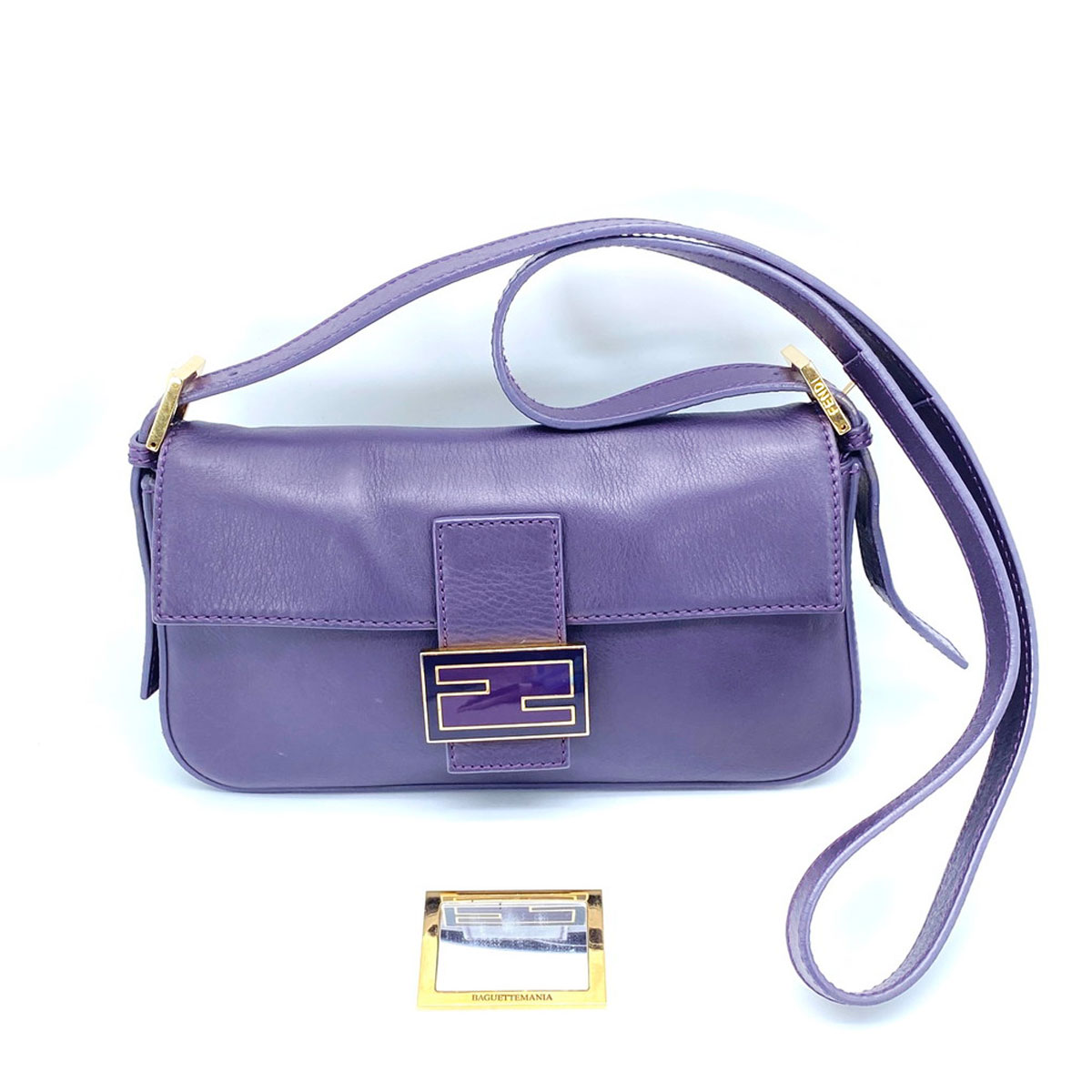 FENDI フェンディ マンマバケット ショルダーバッグ レザー パープル