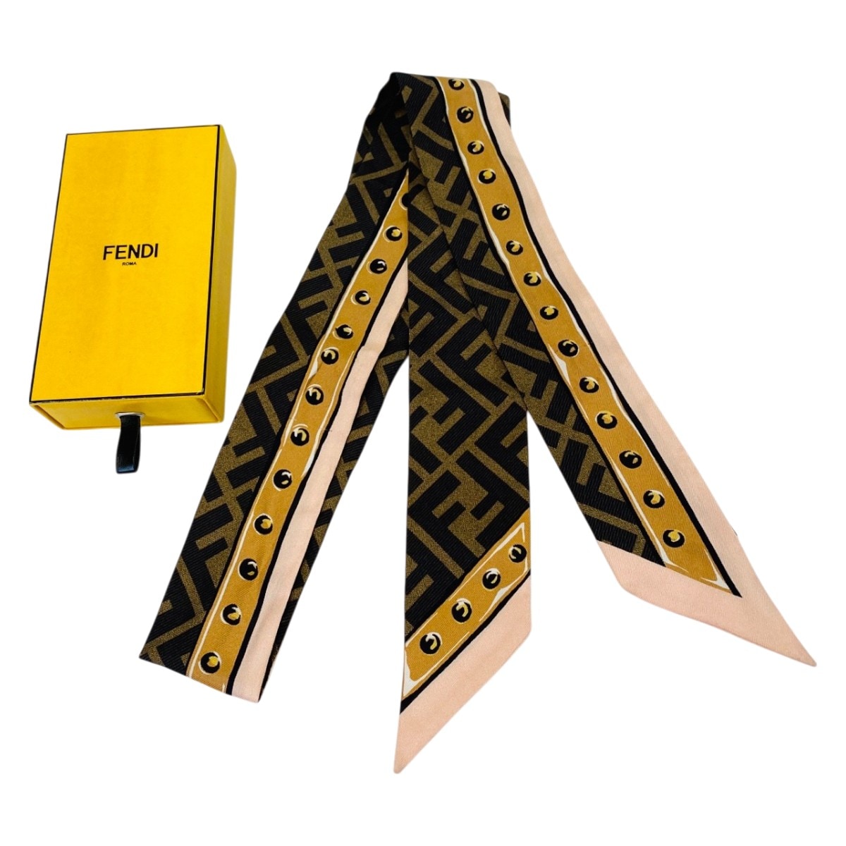 FENDI フェンディ ラッピーブラウン シルク バンドゥ スカーフ