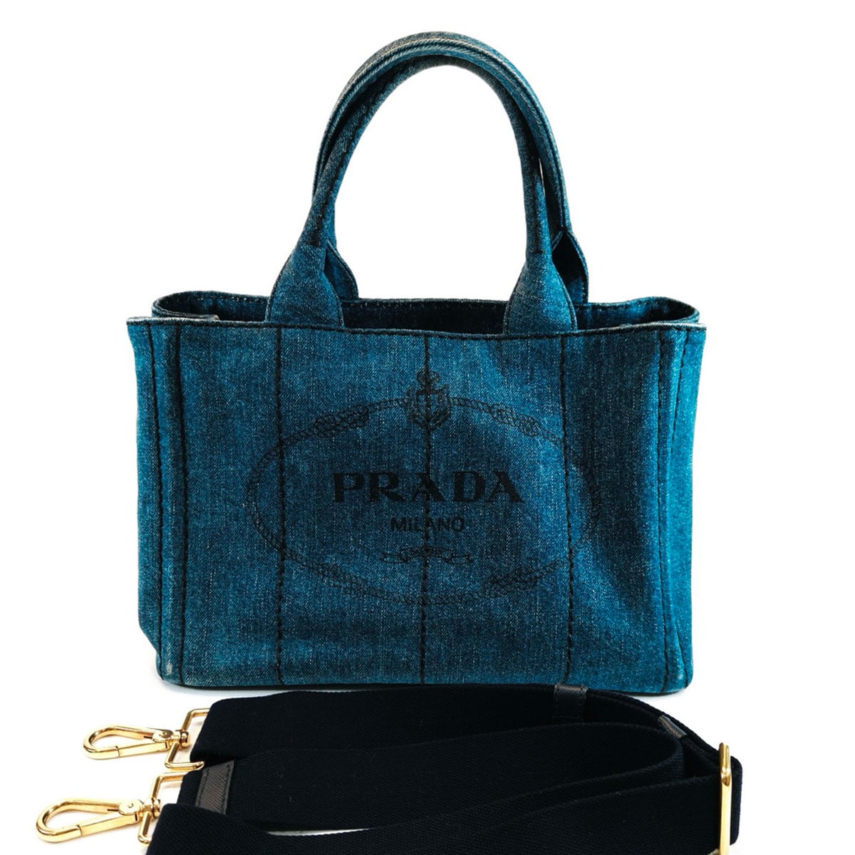PRADA カナパ　デニムトートバッグ　ギャランティーカード付属 PRADA プラダ カナパ ショルダーバッグ トート バッグ デニム