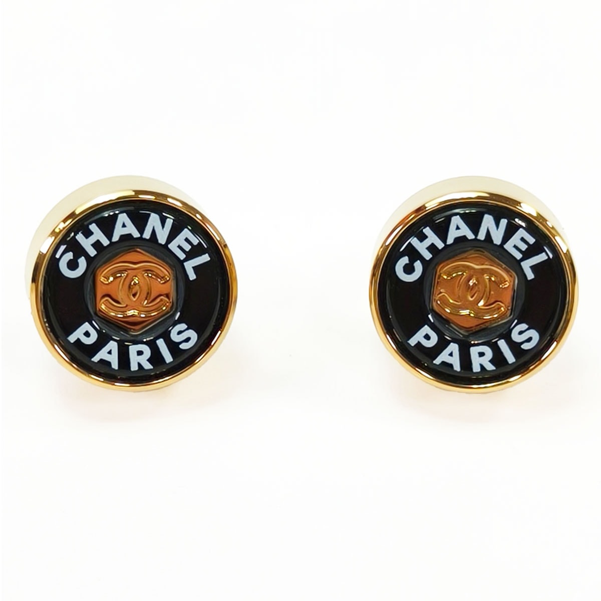 CHANEL シャネル ココマーク ラウンド ピアス B24C ゴールド×ブラック