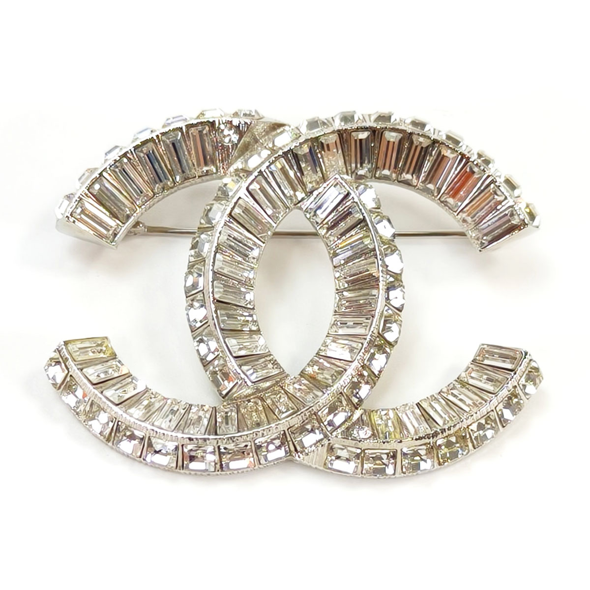 CHANEL シャネル ココマーク ラインストーン ブローチ シルバー 管理