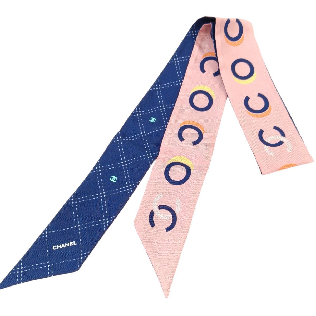 CHANEL シャネル シルク スカーフ ヘアバンド COCO ピンク×ブルー 管理