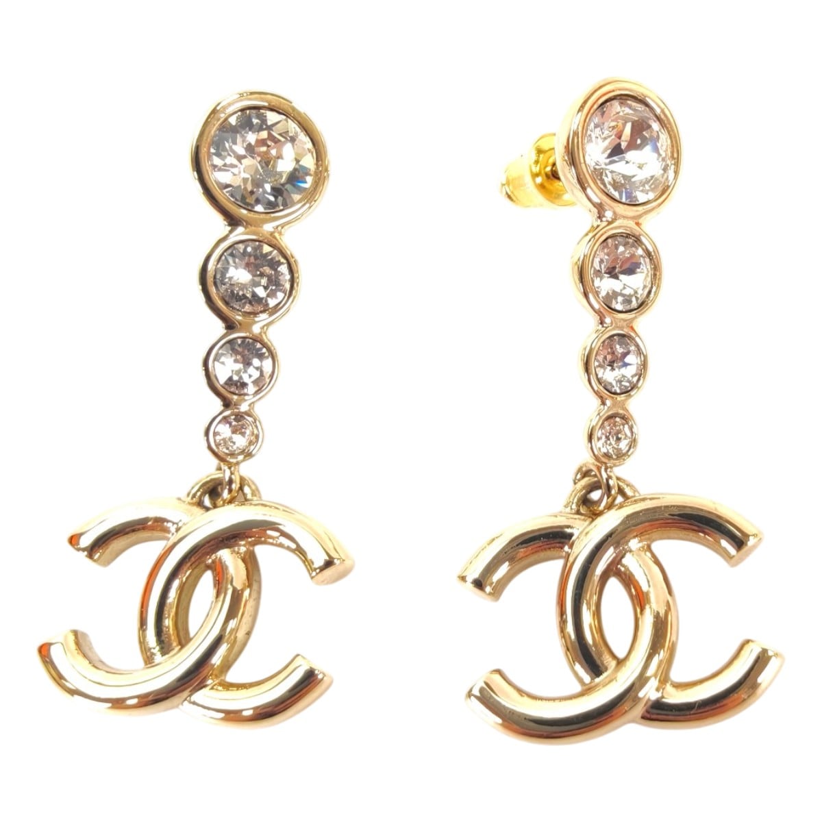 CHANEL シャネル ココマーク ドロップ ピアス ラインストーン ゴールド