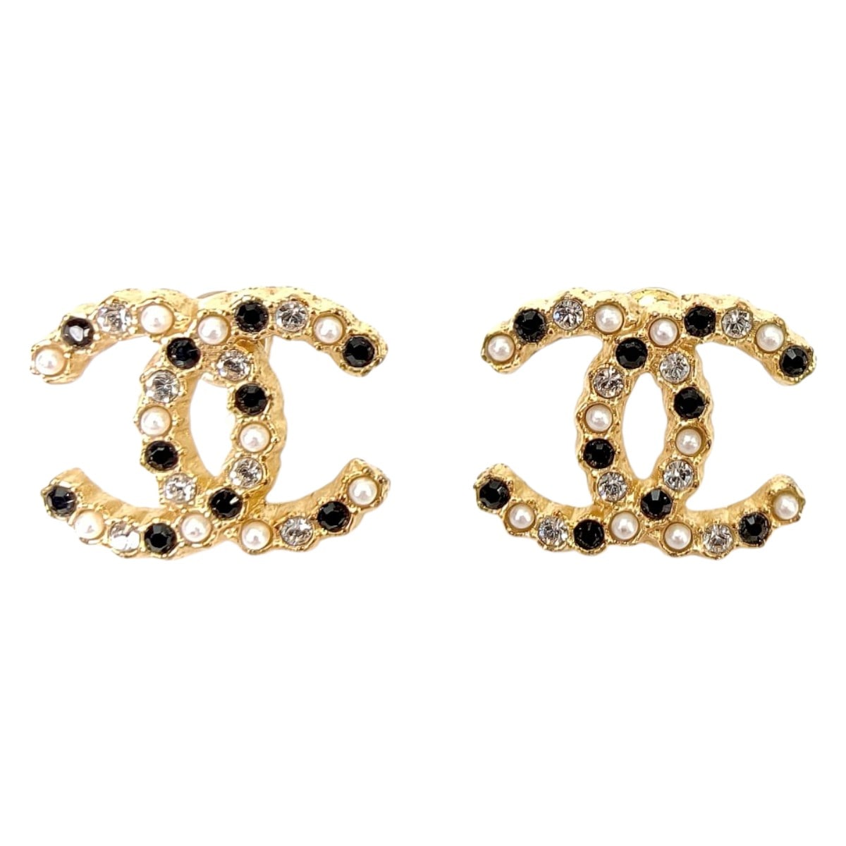 CHANEL シャネル ココマーク パール ピアス ラインストーン ゴールド