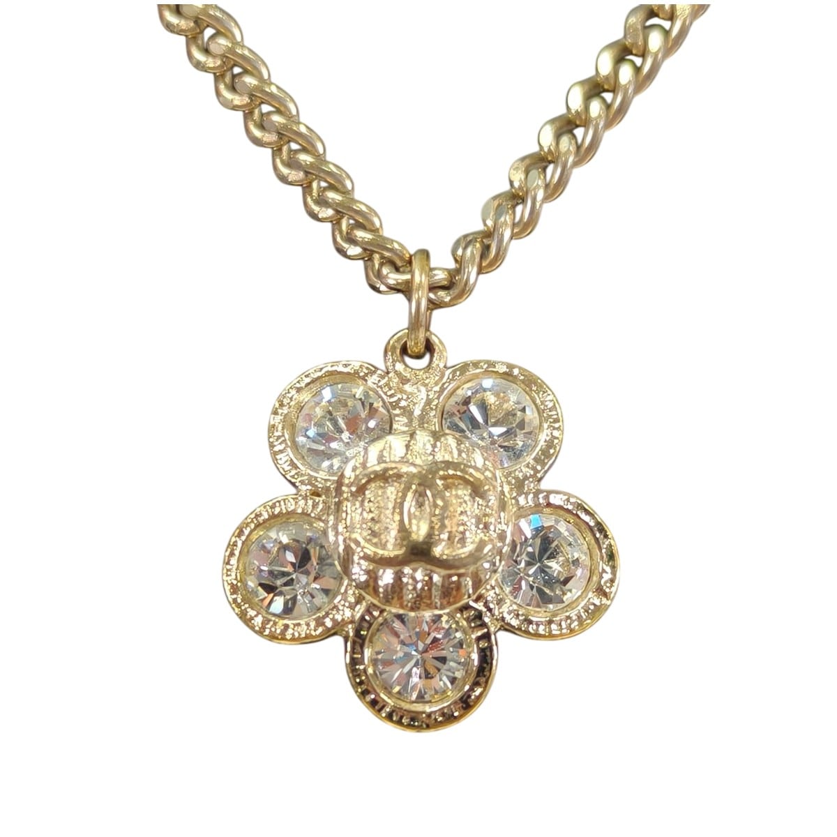 CHANEL シャネル フラワー 花柄 ネックレス ラインストーン ゴールド