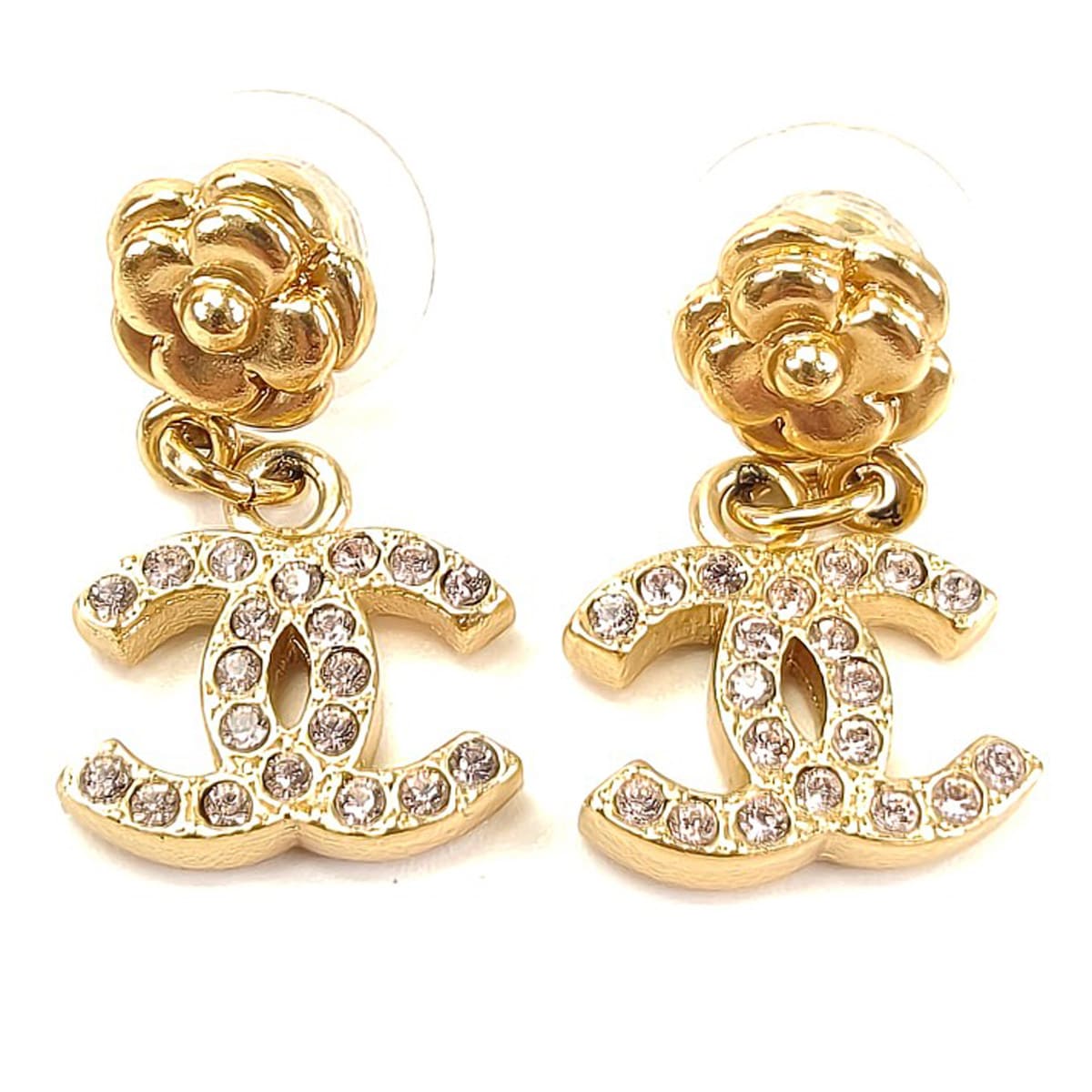 CHANEL シャネル ココマーク カメリア 花柄 ピアス ラインストーン