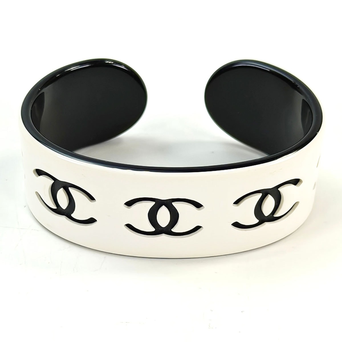 CHANEL シャネル ココマーク バングル ブレスレット ブラック×ホワイト