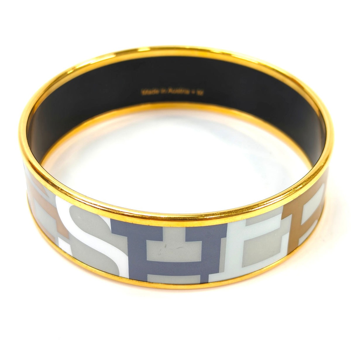 HERMES ゴールド・グレー バングル HERMES エルメス エマイユ バングル ブレスレット ゴールド×グレー