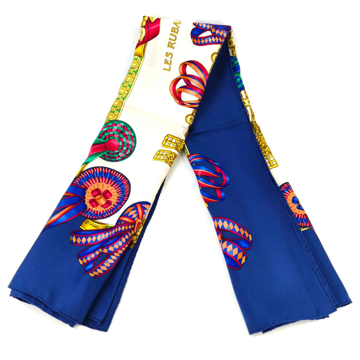 HERMES エルメス カレ90 LESRUBANSDUCHEVAL 馬のリボン シルク