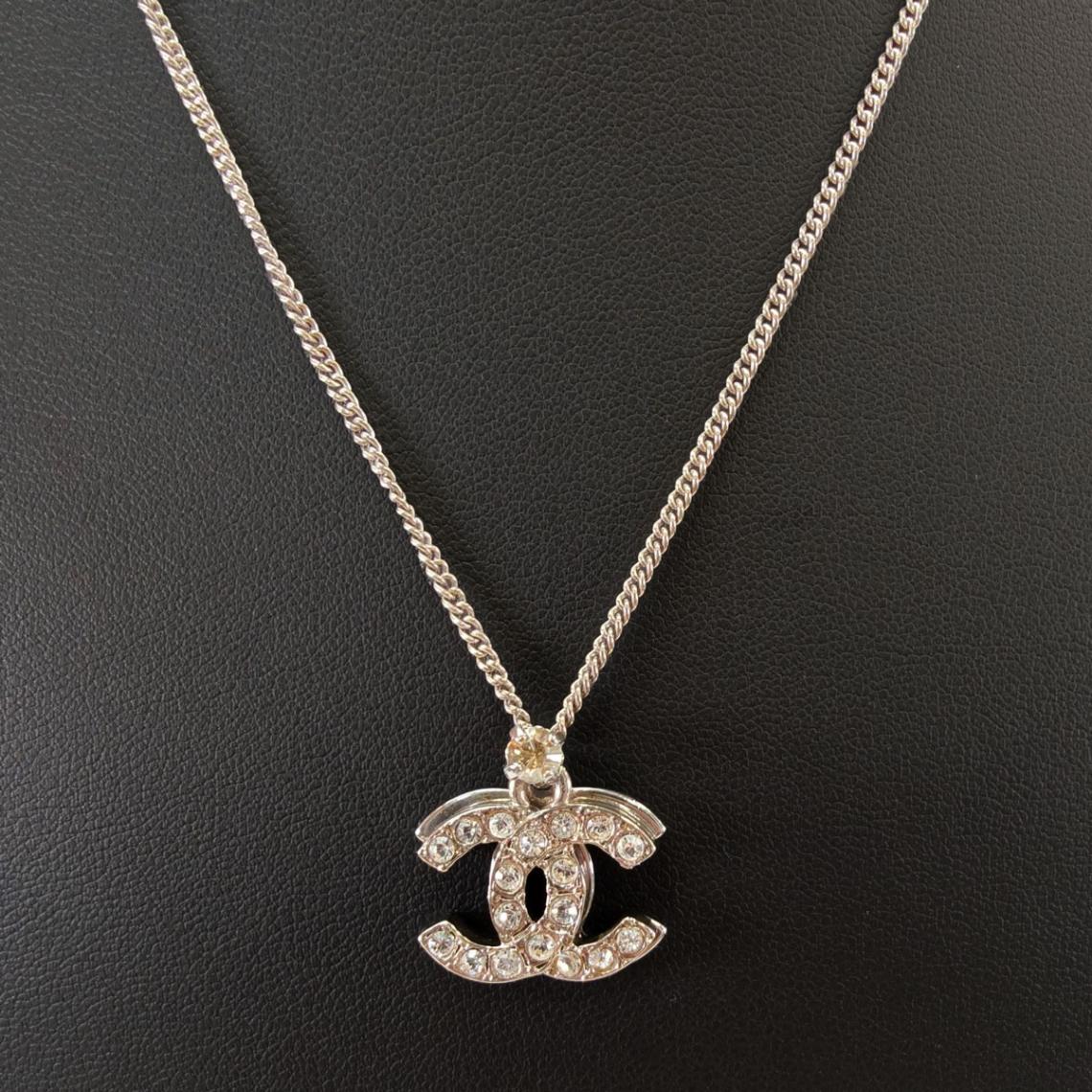 CHANEL シャネル ココマーク ラインストーン ネックレス シルバー 管理
