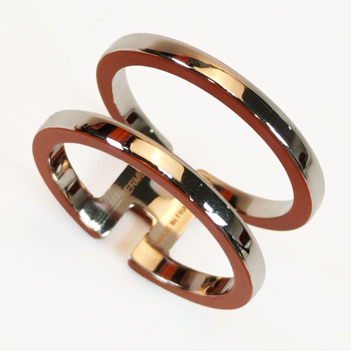 HERMES エルメス Hアンロン スカーフリング シルバー×オレンジ 管理