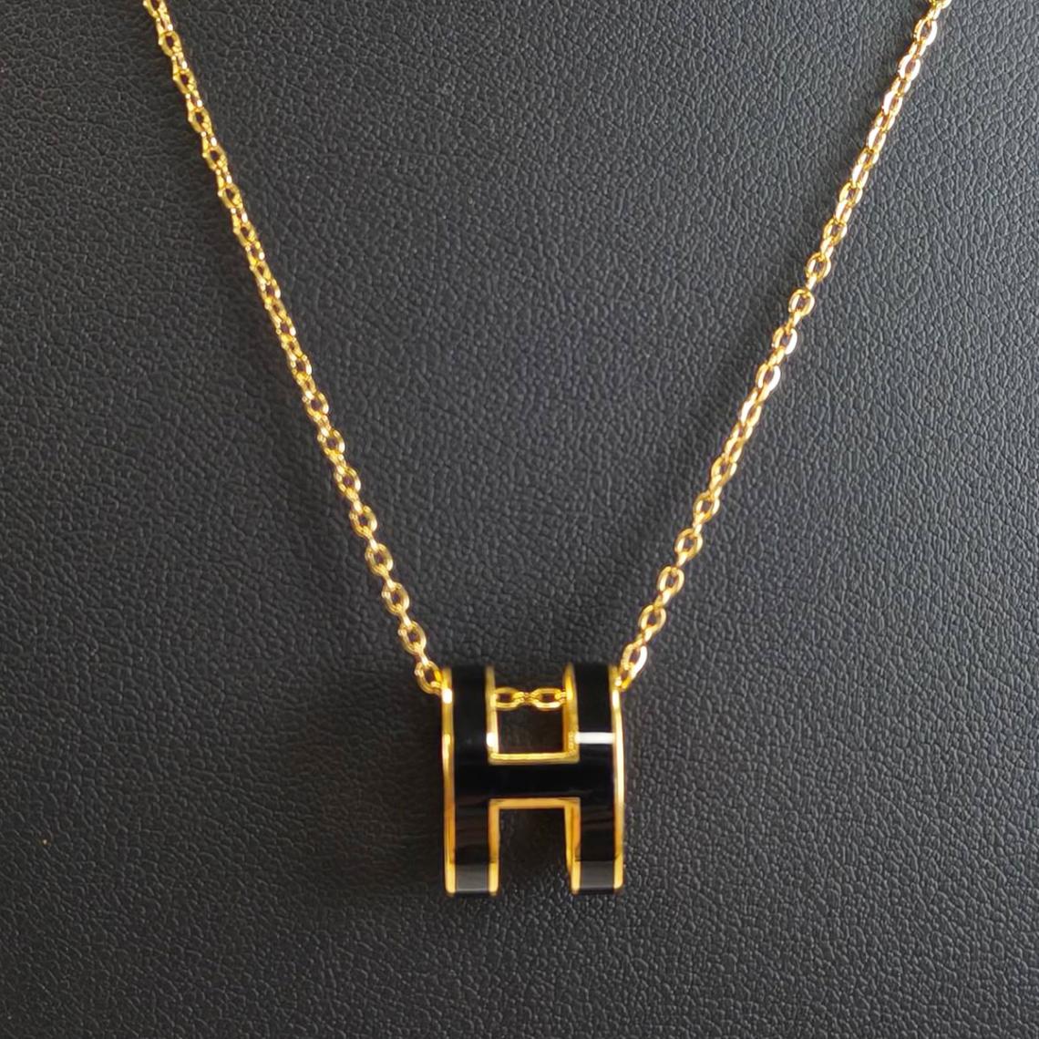 HERMES エルメス ポップH ミニ ネックレス ペンダント 黒×ゴールド