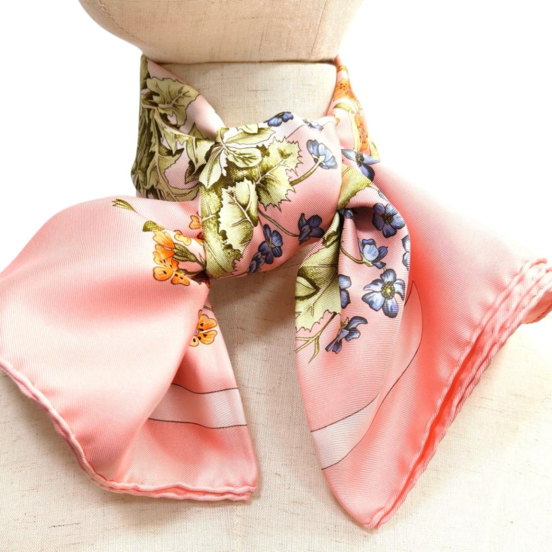 HERMES エルメス カレ90 LA PRAIRIE 草原 シルク スカーフ ピンク 管理