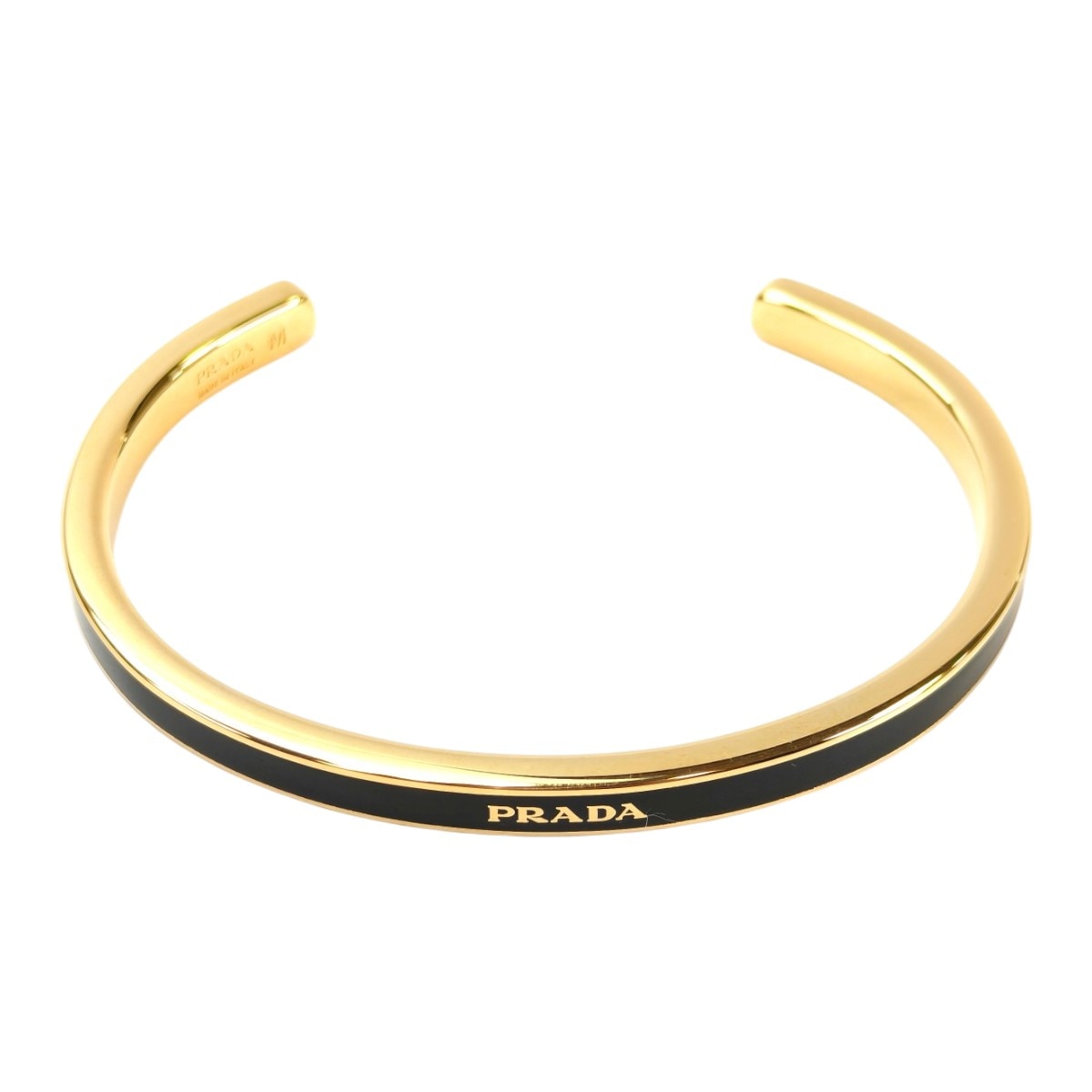 PRADA プラダ ロゴ エナメル バングル ブレスレット Mサイズ ブラック