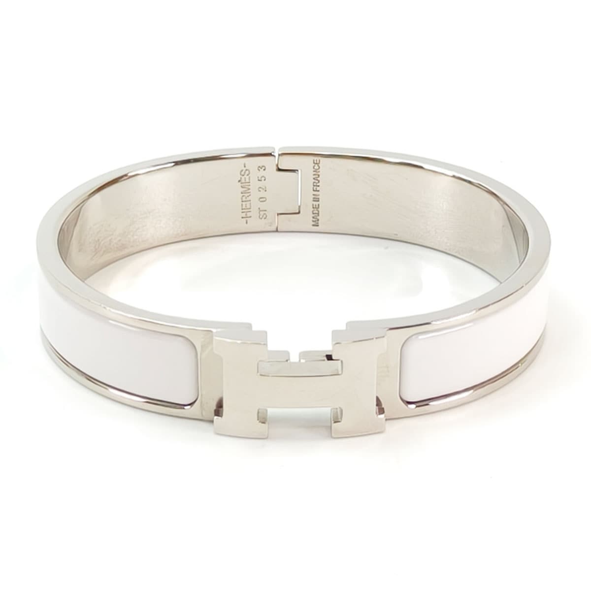 HERMES エルメス クリックH ブレスレット バングル シルバー×ホワイト