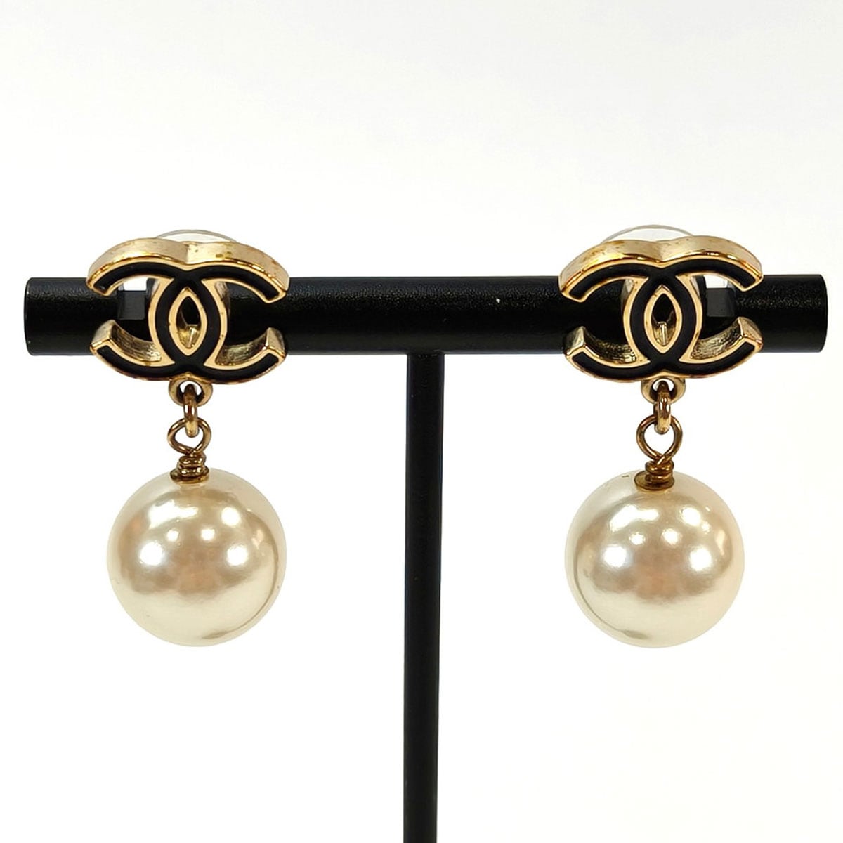 CHANEL シャネル ココマーク パール ピアス ブラック 管理番号：8614