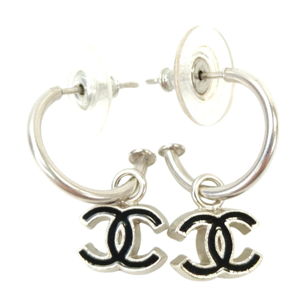 CHANEL シャネル ココマーク スイング ピアス シルバー×ブラック 管理