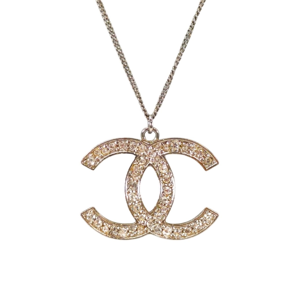 CHANEL シャネル ココマーク ラインストーン ネックレス シルバー 管理 