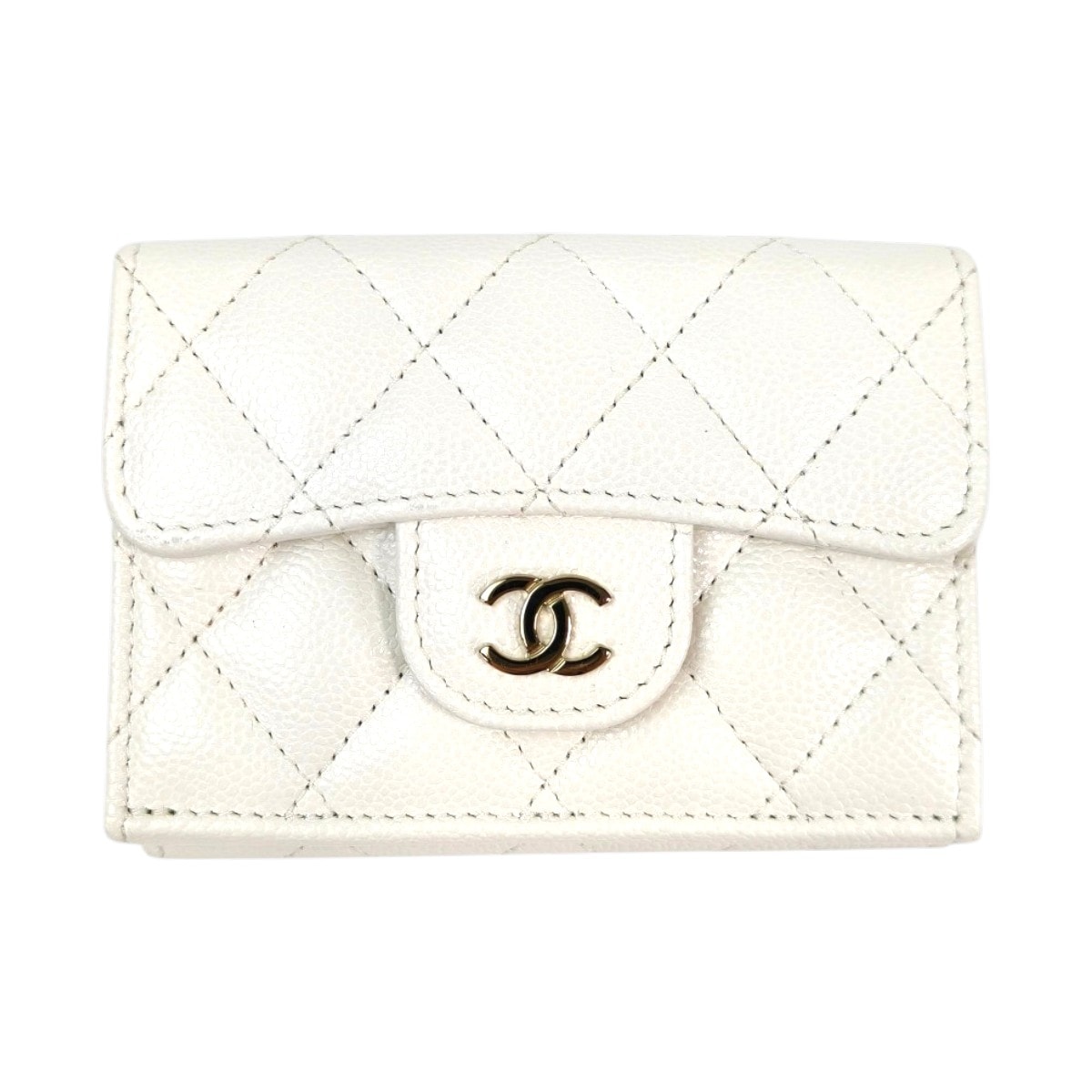 CHANEL シャネル ココマーク マトラッセ 三つ折り財布 ホワイト 管理 