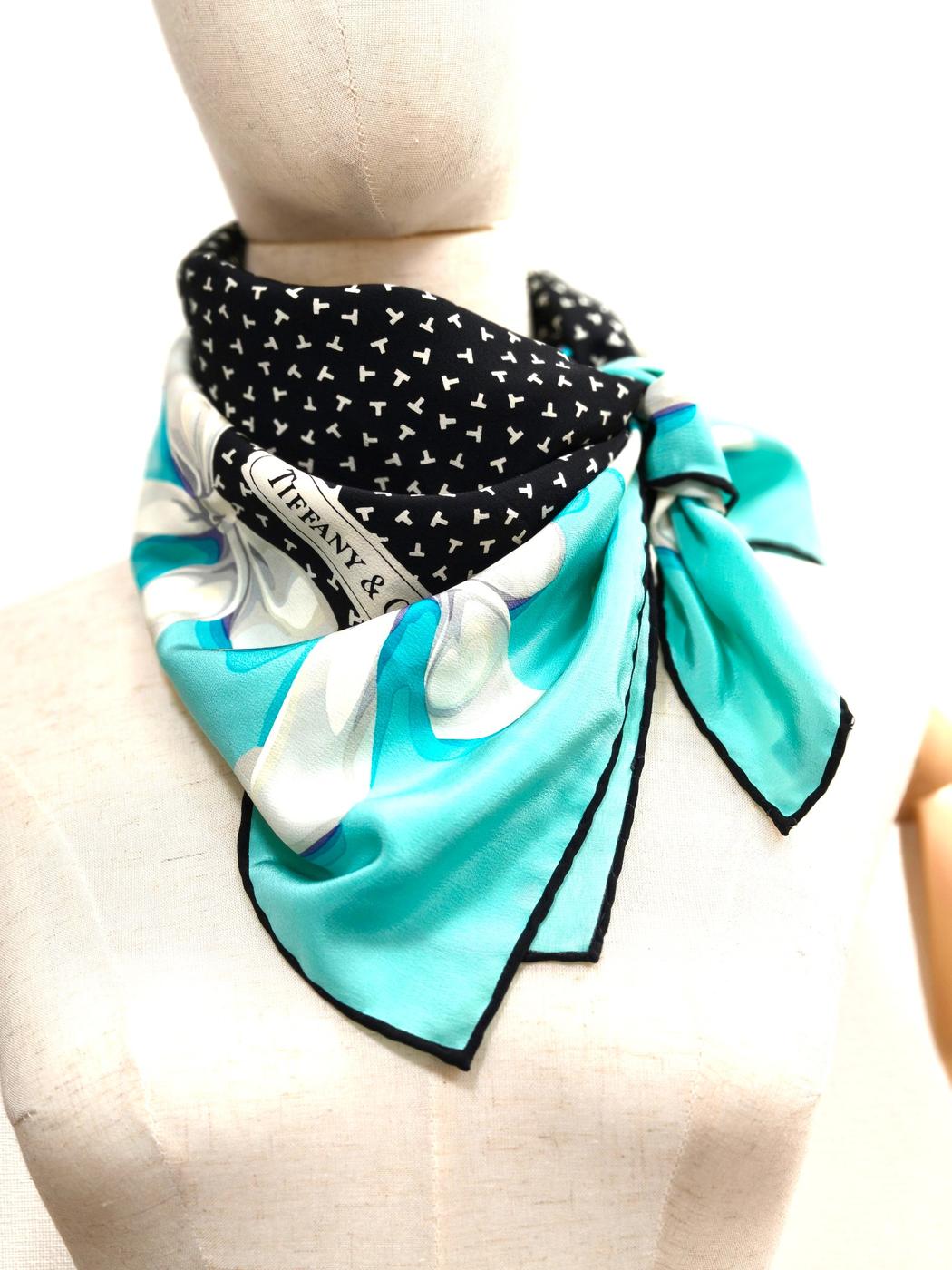 Tiffany＆Co ティファニー シルク スカーフ ブルー 管理番号：10933