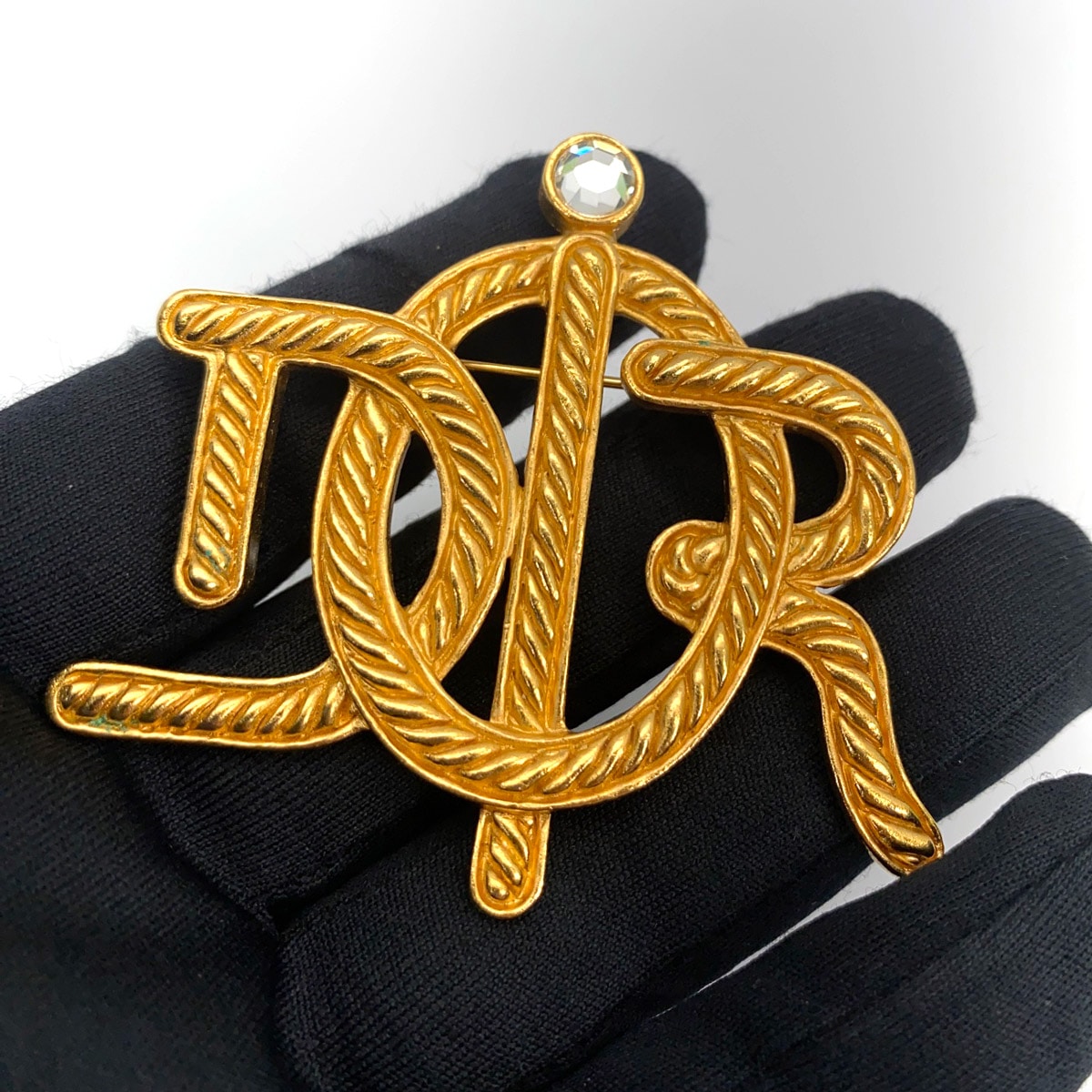 クリスチャンディオール ブローチ ロゴエンブレム Dior ラインストーン
