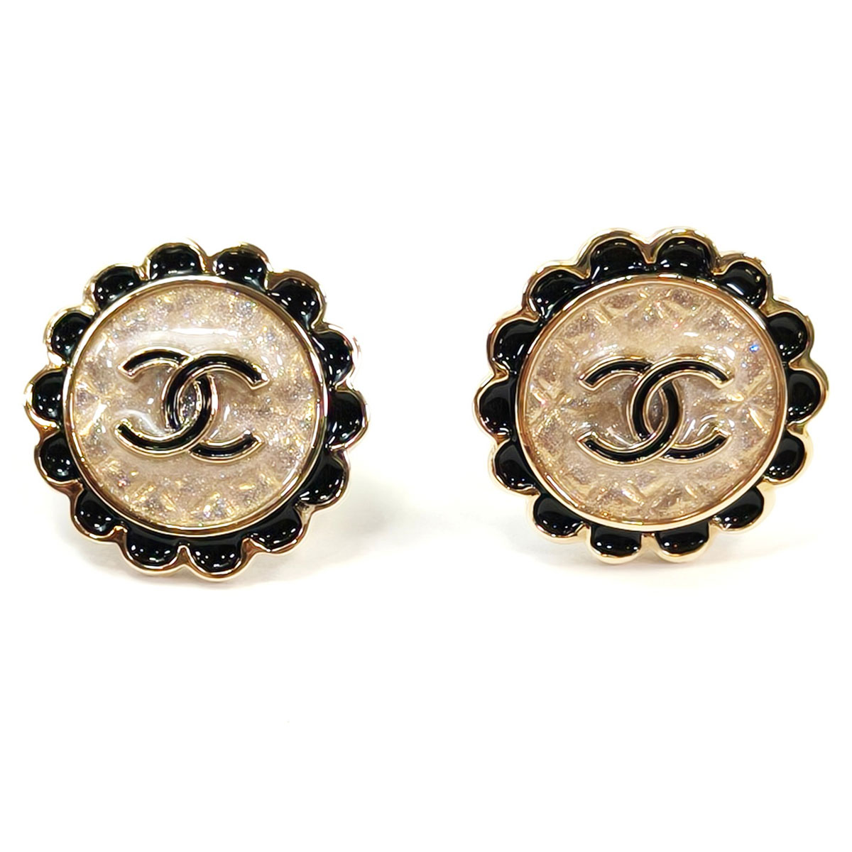 CHANEL シャネル ココマーク フラワー 花柄 ピアス ゴールド×ブラック