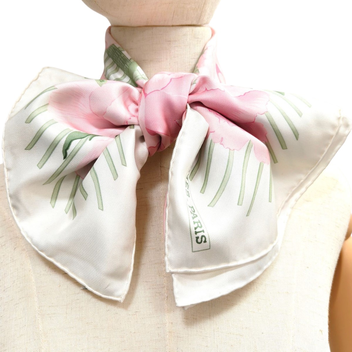 HERMES エルメス カレ90 Les Pivoines 芍薬 シルク スカーフ ピンク