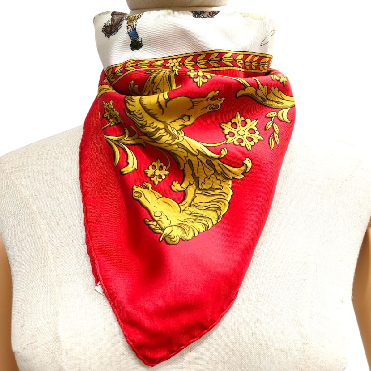 HERMES エルメス カレ90 ロンシャンへの散歩 シルク スカーフ 赤 管理