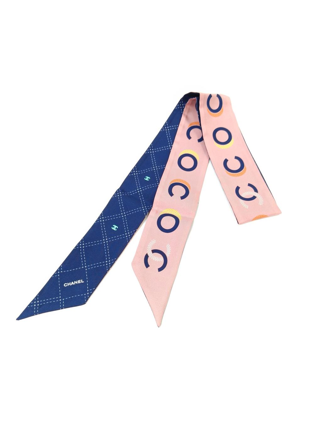 CHANEL シャネル シルク スカーフ ヘアバンド COCO ピンク×ブルー 管理